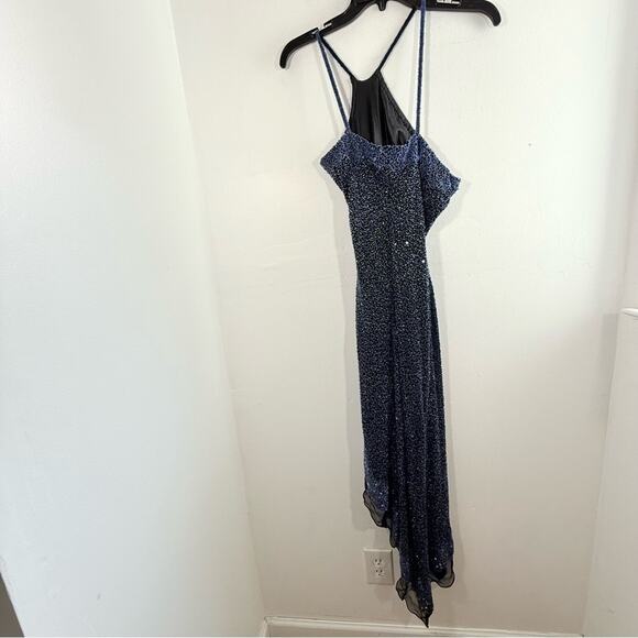 Vintage Scala Y2K Blue Beaded One Shoulder Asymmetrical Fairycore Dress Medium - Picture 10 of 14